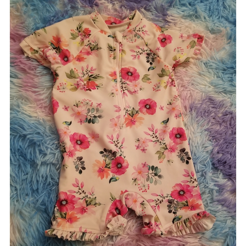 24M Little Me Flowers and Bird Pink Swimsuit